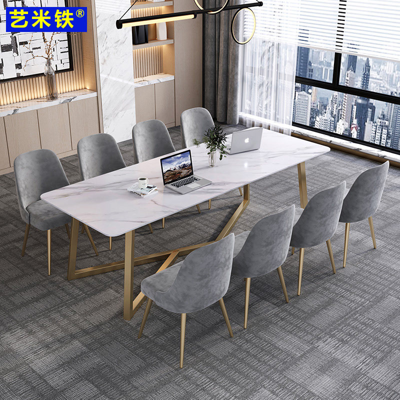 Nordic minimalist marble Conference table and chairs Combined rock plate Desk light extravagant and casual talks to guest table