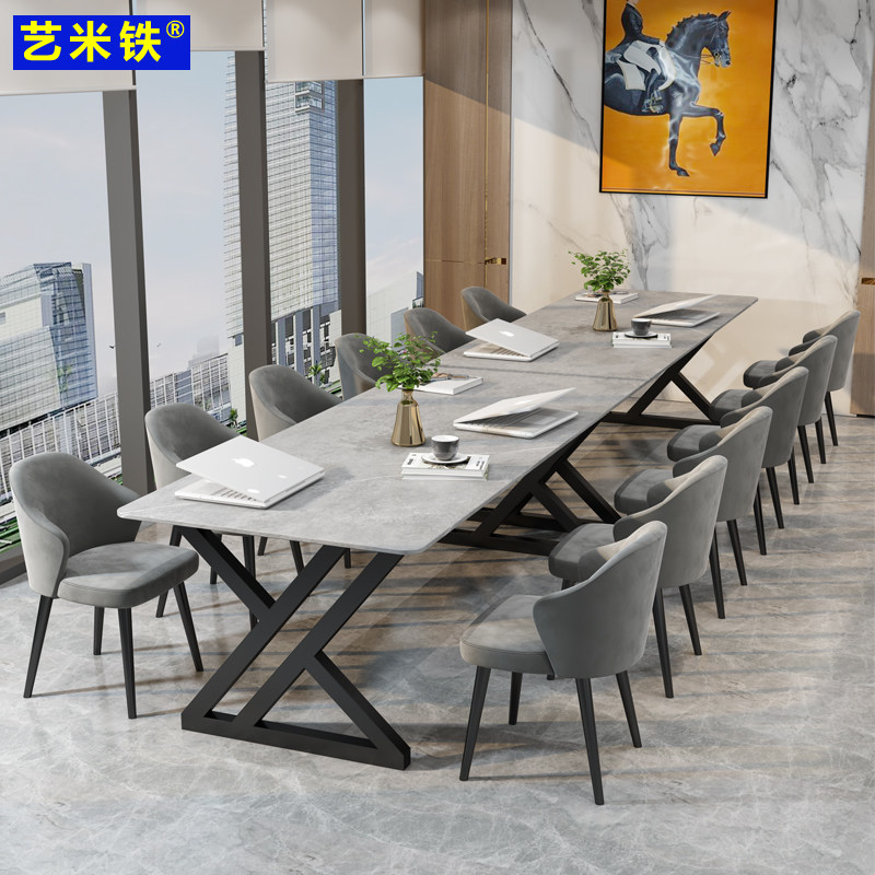 Simple gray slate conference table marble desk reception leisure negotiation table Chinese light luxury long desk