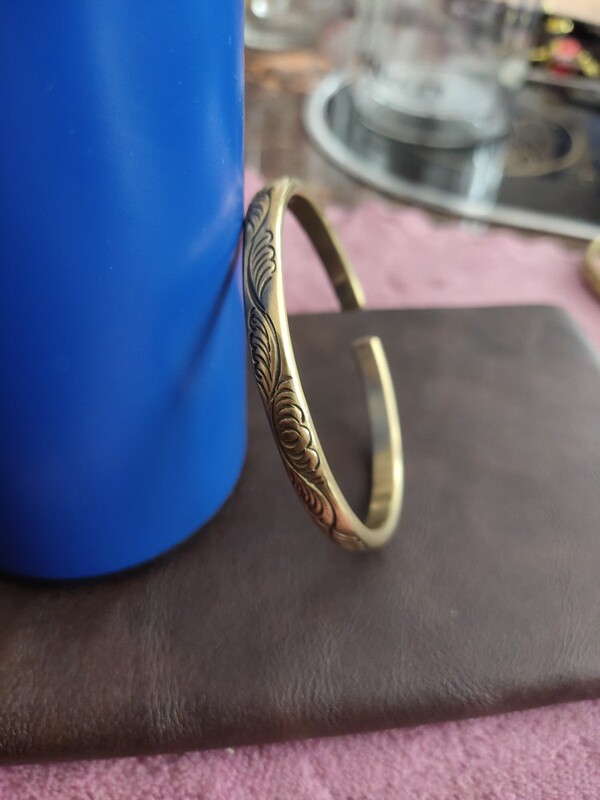 Pure Brass Open Bracelet, Handcrafted Engraved Brass Bracelet, Adjustable Inner Diameter of 58mm, Weight 26 Grams