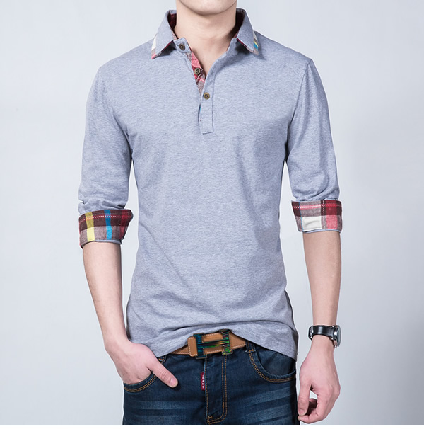 Áo sơ mi nam mùa thu rộng, áo thun dài tay mùa thu cộng với quần áo cotton nhung có áo polo ve áo cộng với size to béo áo thun 3 lỗ nam