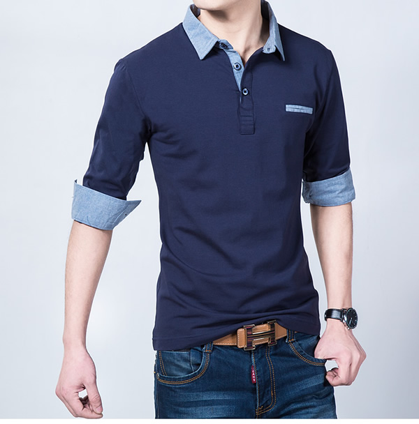 Áo sơ mi nam mùa thu rộng, áo thun dài tay mùa thu cộng với quần áo cotton nhung có áo polo ve áo cộng với size to béo áo thun 3 lỗ nam