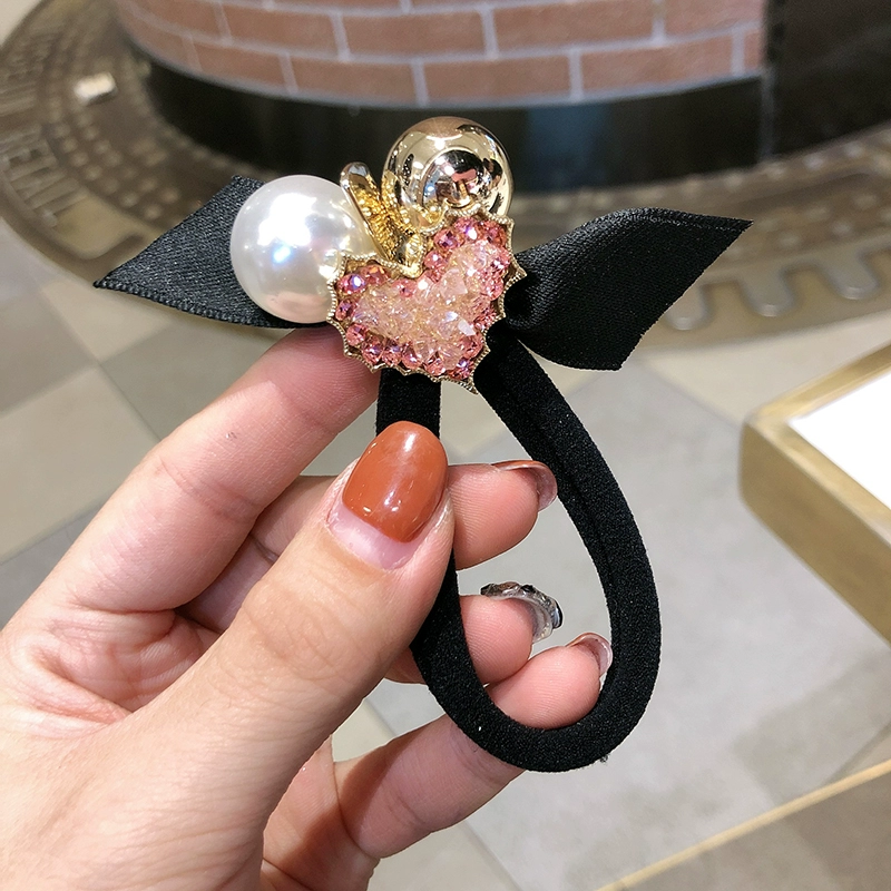 Hàn Quốc Dongdaemun khí chất flash kim cương tinh thể đào trái tim buộc tóc thời trang dây cao su dày nữ mạng màu đỏ cà vạt đầu trang sức - Vòng đeo tay Clasp