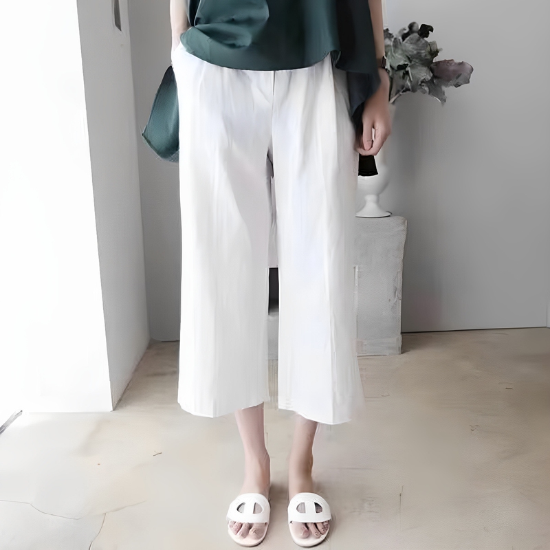 Cotton and Linen Maternity Capri Pants, Summer Thin Style, Loose and Breathable, New Summer Wear, Non-Tight on the Belly, Casual Pregnancy Wide-Leg Pants
