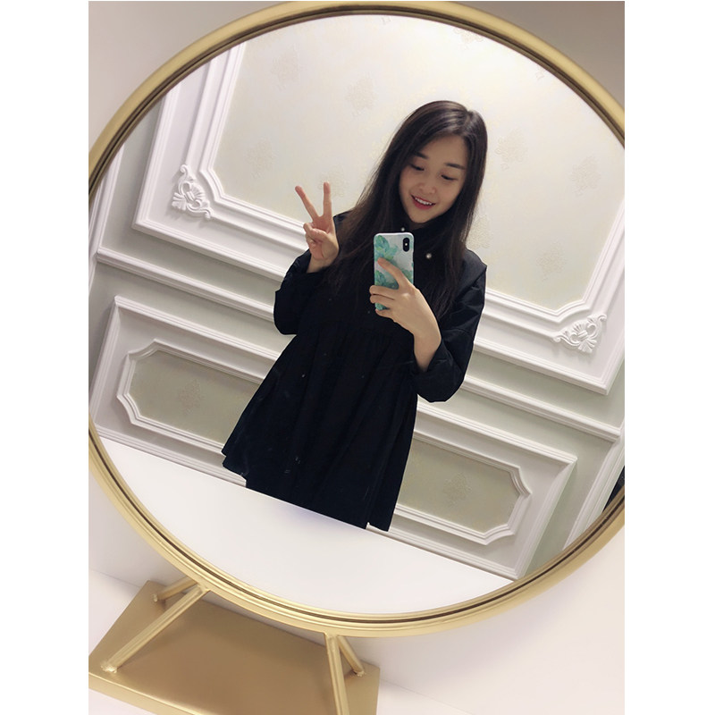 Net Red Makeup Bench Makeup Base Round Mirror Gold Iron Art Nordic Ins Mirror Desktop Bedroom Cosmetic Mirror With Lamp