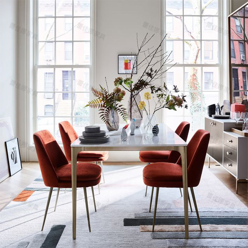 Nordic postmodern marble table rectangular modern minimalist creative Italian style light extravagant dining table and chairs for the family