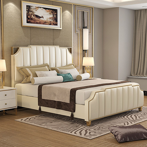 Port-Style Light Lavish bed Master bedroom Atmospheric Genuine Leather Bed Modern Brief about 1 8 m Double Wedding Bed Postmodern Soft Bed