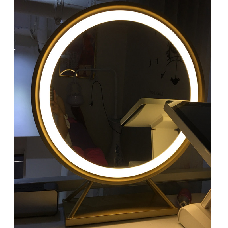 ins net red desktop large number round makeup mirror LED lamp mirror tonic light mirror pink desktop cosmetic mirror with lamp