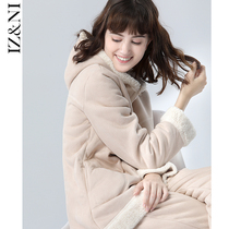 Special clearance ~ pajamas womens winter long-sleeved deerskin coral velvet three-layer padded velvet warm hooded set