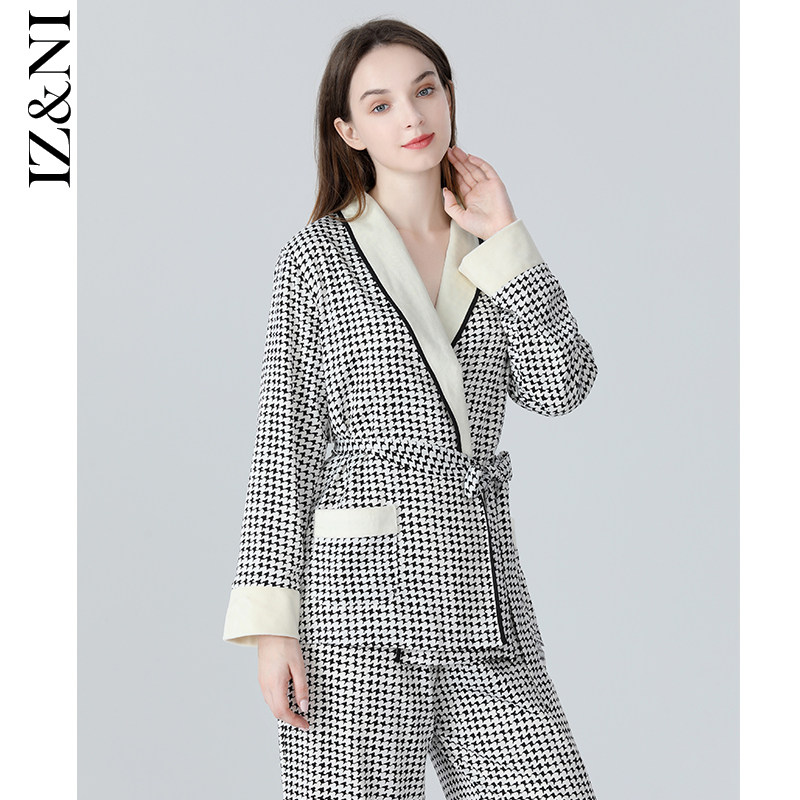 IIZZINI pyjamas woman winter long sleeve ice velvet thickened with warm thousands of birds Gaviary Luxury Home Suit Suit