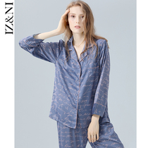 IIZZINI Original Pajamas Women Spring and Autumn Long Sleeve Ice Silk Texture Letter Print Simple Home Clothes Set