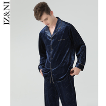 IIZZINI pyjamas for mens autumn and winter long sleeves gold velvet letters printed long pants minimalist home suit suit