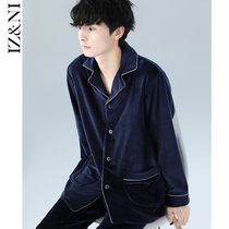 IIZZINI pajamas men winter long sleeve coral velvet simple flannel warm trousers home clothing set
