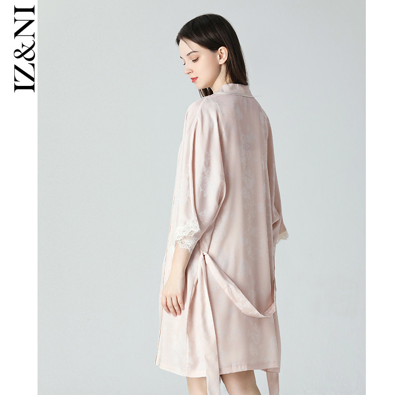 IIZZINI 2022 sleeping robe female summer thin section ice silk national wind dark tattooing peony flower harnesses 2 pieces of sleeping skirt suit