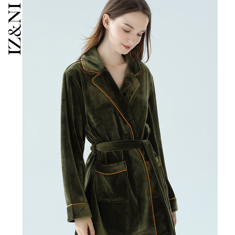 IIZZINI Pyjamas Woman Autumn Winter Long Sleeve Coral Suede Lace Flannel Simple Brown Green Long Pants Home Suit Suit