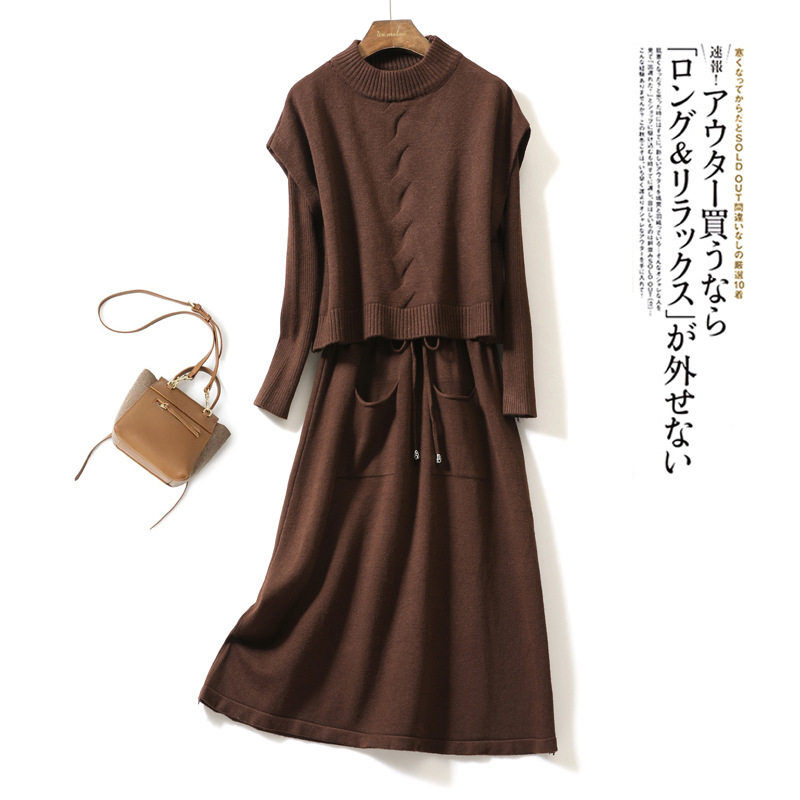 Exit France Foreign Trade Women's Clothing Mall Withdrawal Cabinet Cut Tail Goods Discount Large Size Yard winter round collar Long version knitted dress