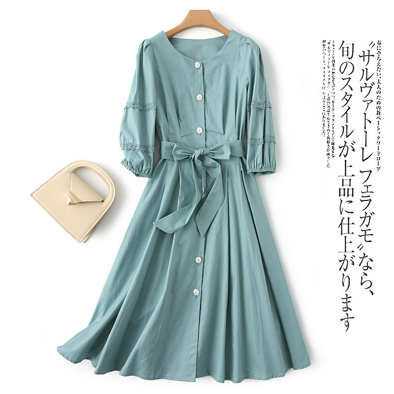 Export France Foreign trade tail single cut large high-end European and American original single autumn collection waist single row of buckle round collar foreign dress