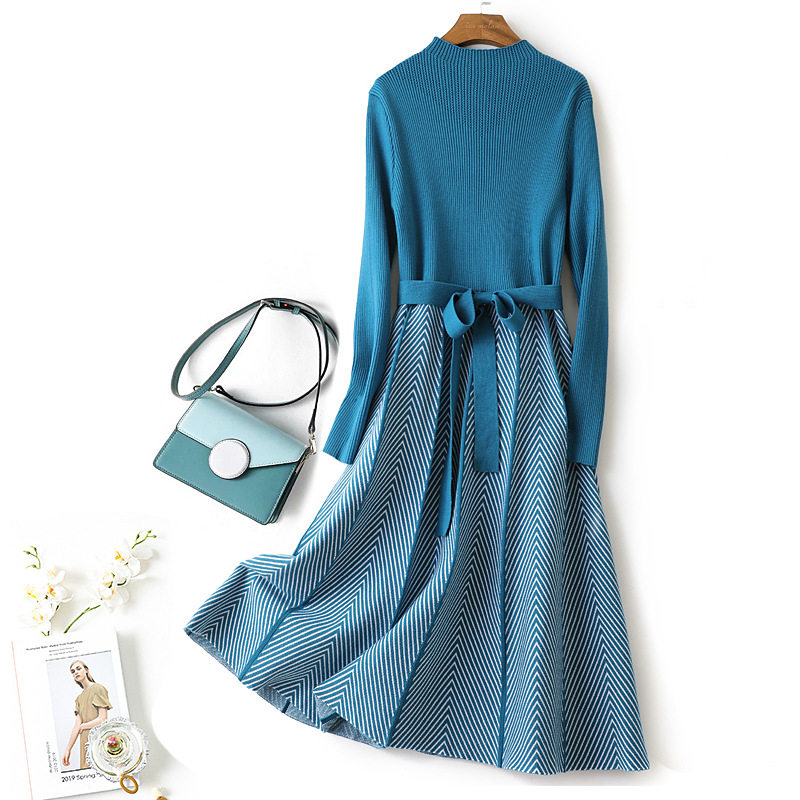 Foreign trade big-name export tail single cut high-end European and American discount boutique autumn and winter loose knitted mid-length dress