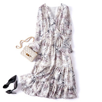 Export European and American Yu Shan Special cabinet big brands Foreign trade original single cut and tail goods tightness waist and snow spinning Flower Color Crushed and slim Fancy Dress