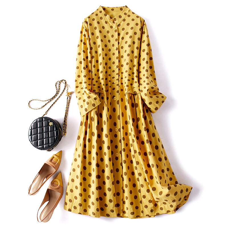 Exported to Europe and the United States original single big brand foreign trade surplus single cut standard tail cargo round neck single breasted big swing waist polka dot print skirt