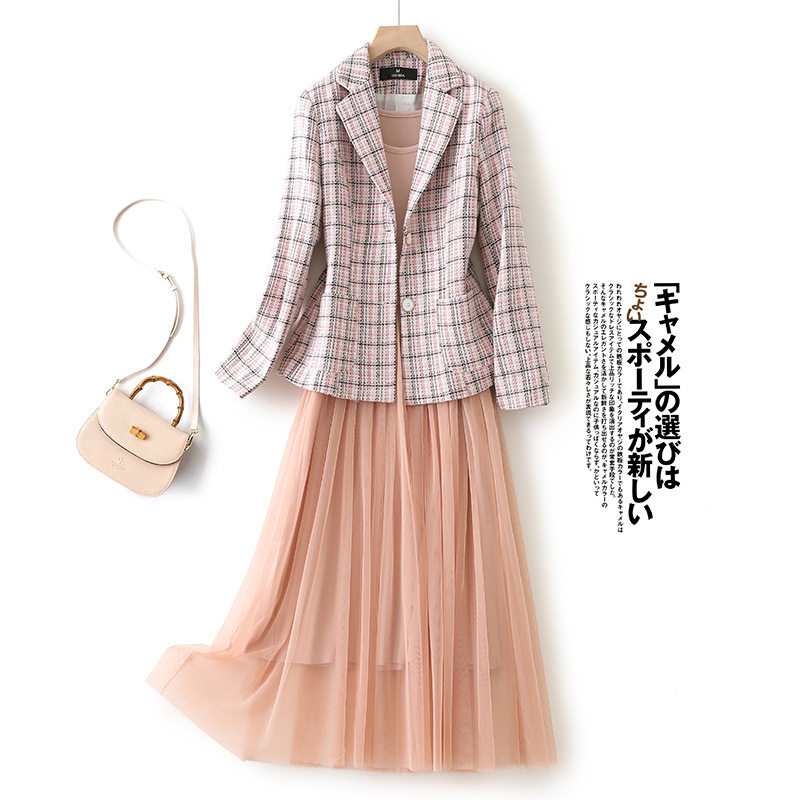 Foreign trade original single cut standard shopping mall surplus single tail goods Europe and the United States export woolen coat small suit big-name stitching mesh skirt