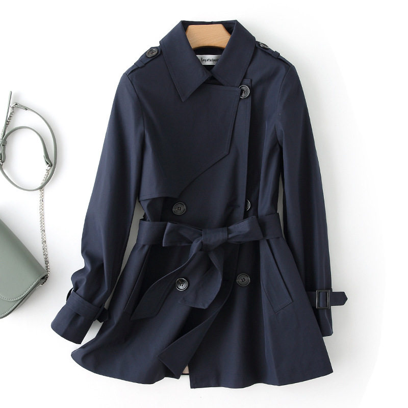 European and American foreign trade Original single mall Withdrawal Cabinet Cut Elevation End Discount Fall Double Platoon Button Collection Waist Short Version Windsuit Jacket Woman