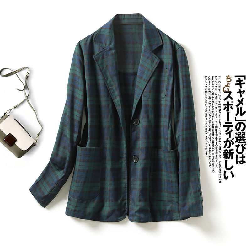 European and American shopping malls foreign trade original single export cut label big brand tail goods plaid small suit jacket two button pockets short