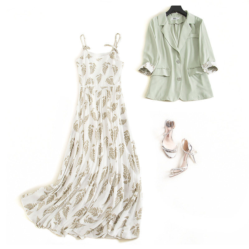 Exit European and American Foreign Trade Original Single Withdrawal Cabinet Light Extravagant Special Cabinet Cut Mark Suit Jacket Harness 100 Pleats Dress Two Pieces