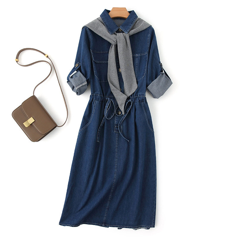 Export foreign trade original single-cut label shopping malls in Europe and the United States withdrew the remaining single-tailed goods denim slim lapel long dress women