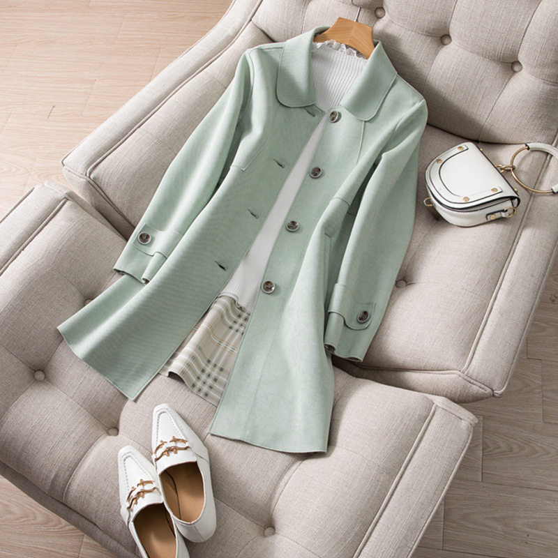 Shopping mall withdrawal high-end cutting standard foreign trade big-name export tail goods boutique autumn and winter lapel single-breasted mid-length windbreaker