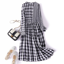 Withdrawal Cabinet Foreign Trade Original Single Cut Mark European And European Export Yu Single Tail Goods Cotton Linen Art Gge Grain Collection Waist Large Swing style Splicing Skirt