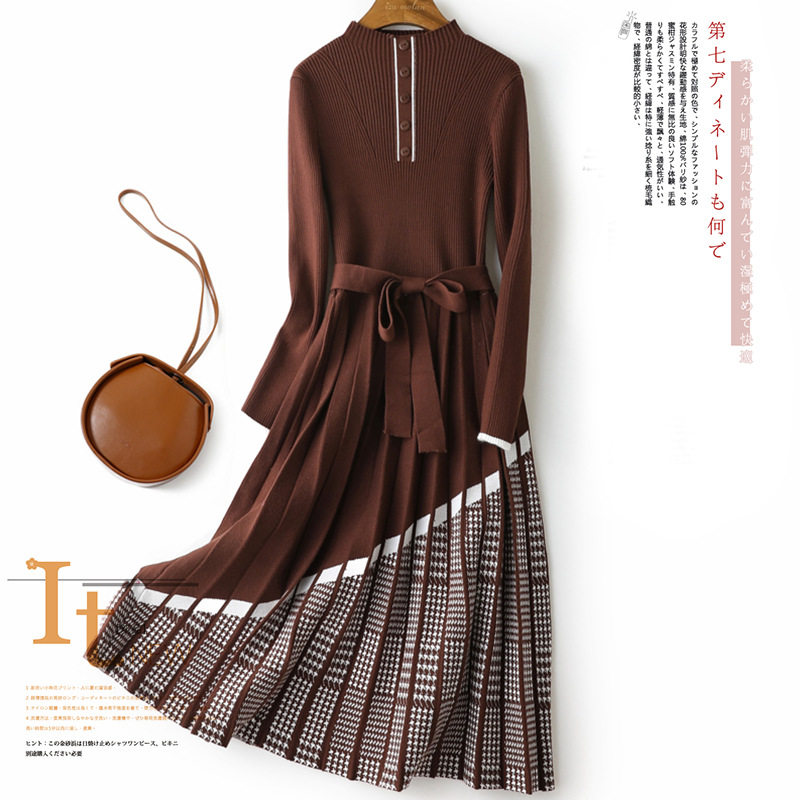 European and American Great Plains Export Foreign Trade Original Single High End Cut Withdrawal Cabinet Discount Autumn Winter Medium Long Version Closets Waist 100 Pleats Dress