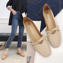 Large East Tenant Low Heel Single Shoes Woman Shoes 2022 Fall Soft Leather Bean Shoe Soft Bottom Pregnant Woman Coarse and Mary Jane