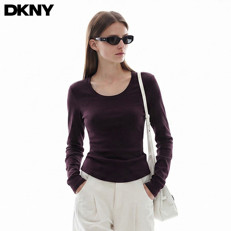 [Cotton and Wool Blend] Dkny Tang Ke Naer Spring and Autumn Slim-Fit Long-Sleeve T-Shirt for Women, Stylish and Unique Base Shirt Top