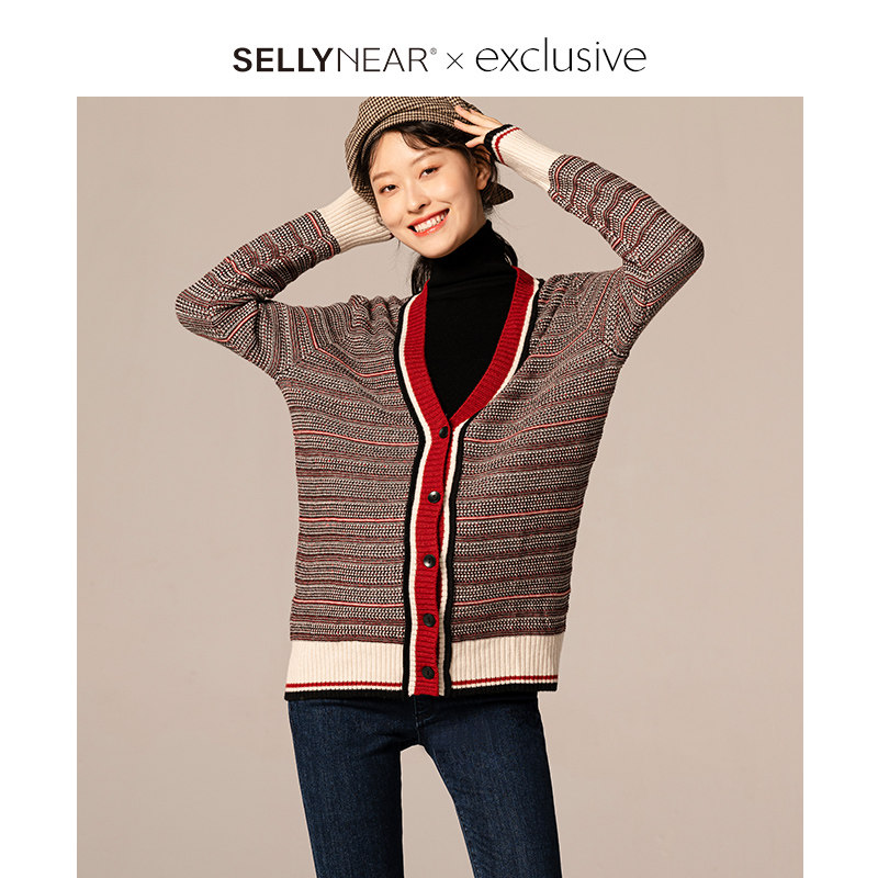 SELLYNEAR foreign fashion maternity mixed color texture midi cardigan top autumn and winter