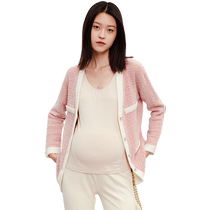 SELLYNEAR new spring cardigan jacket for pregnant women fashionable and versatile small fragrance style mid-length loose sweater