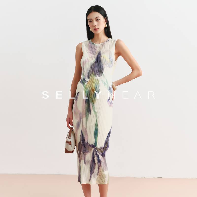Sellynear High-End Maternity Dress Summer 2026 New Fashion Pleated Printed Maternity Tank Dress