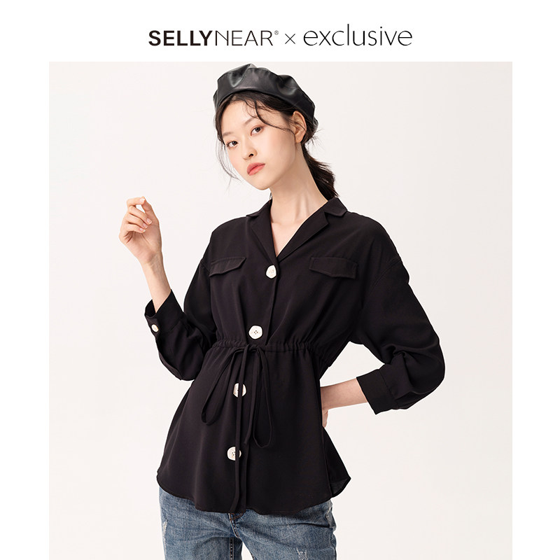 SELLYNEAR Fashion Pregnant Early Fall Pregnant Women Classic Black Lace-up Shirt Tops Professional Wear Autumn Long Sleeves