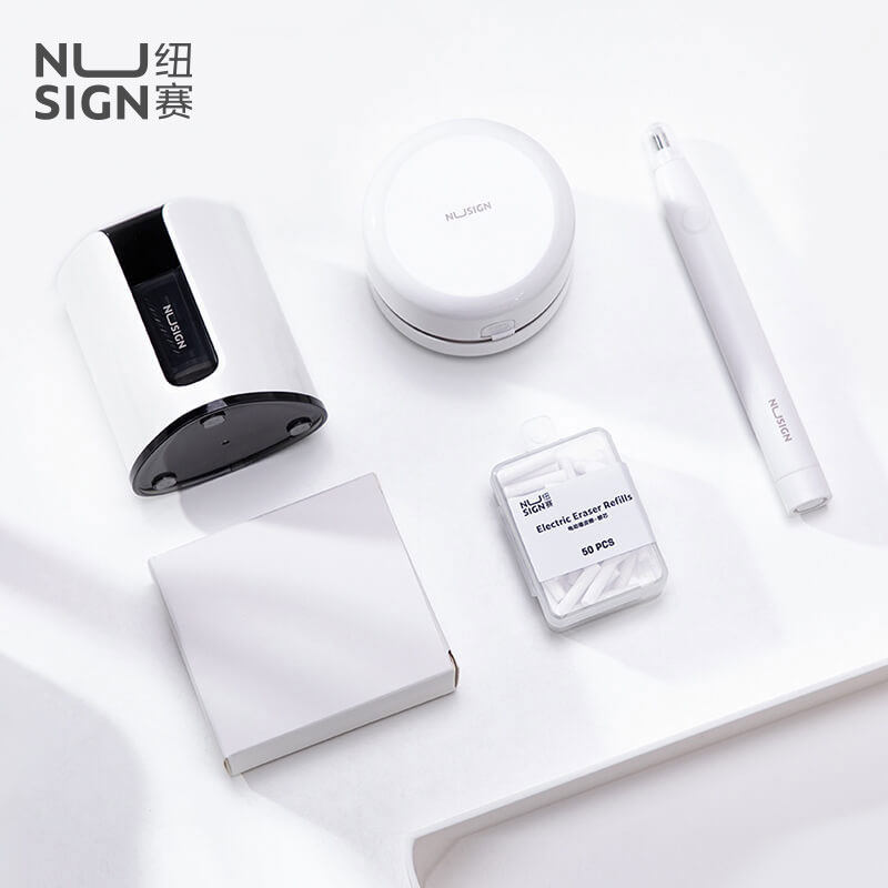nusign Electric stationery set for primary school students Electric pencil sharpener Pencil sharpener Electric eraser desktop cleaner Three-piece set School gift package Middle school students High school students school supplies