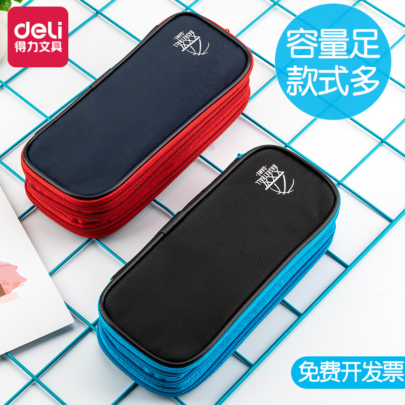 Deli pencil bag large capacity male and female high school students pencil case pencil case canvas pencil case transparent gauze trend simple multifunctional junior high school boys and primary school students pencil bag pencil case