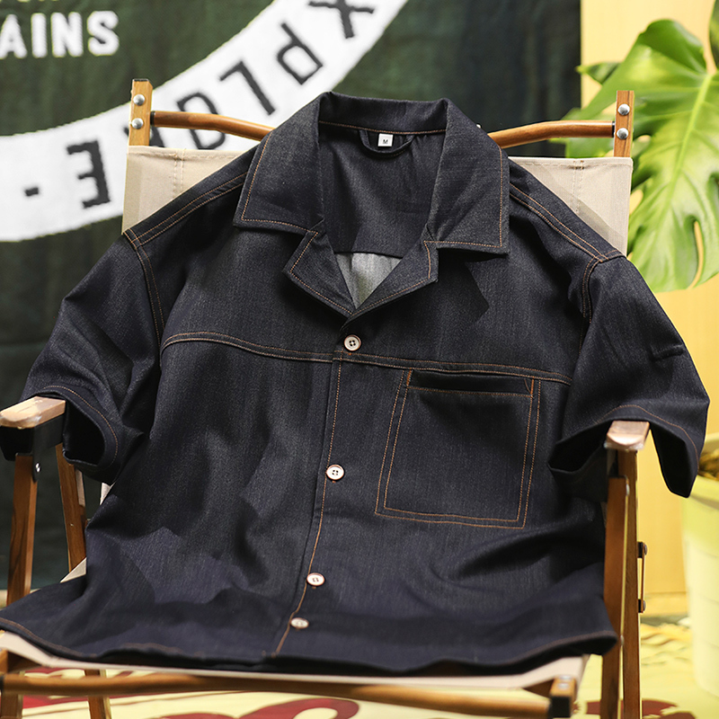 Cuban Collar Silky Touch Denim Short-Sleeved Shirt Men's Casual Sports Suit Summer Thin Shirt for Men