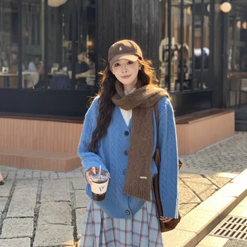 3mer twist knitted lazy v-neck cardigan sweater