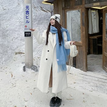 3MER哦哦三妹 韩系英伦风白色毛呢大衣女冬季中长款气质呢子外套