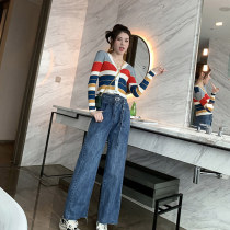 Pretty and handsome 2022 autumn new womens western style age-reducing temperament jeans fashion wide-leg pants tide brand professional two