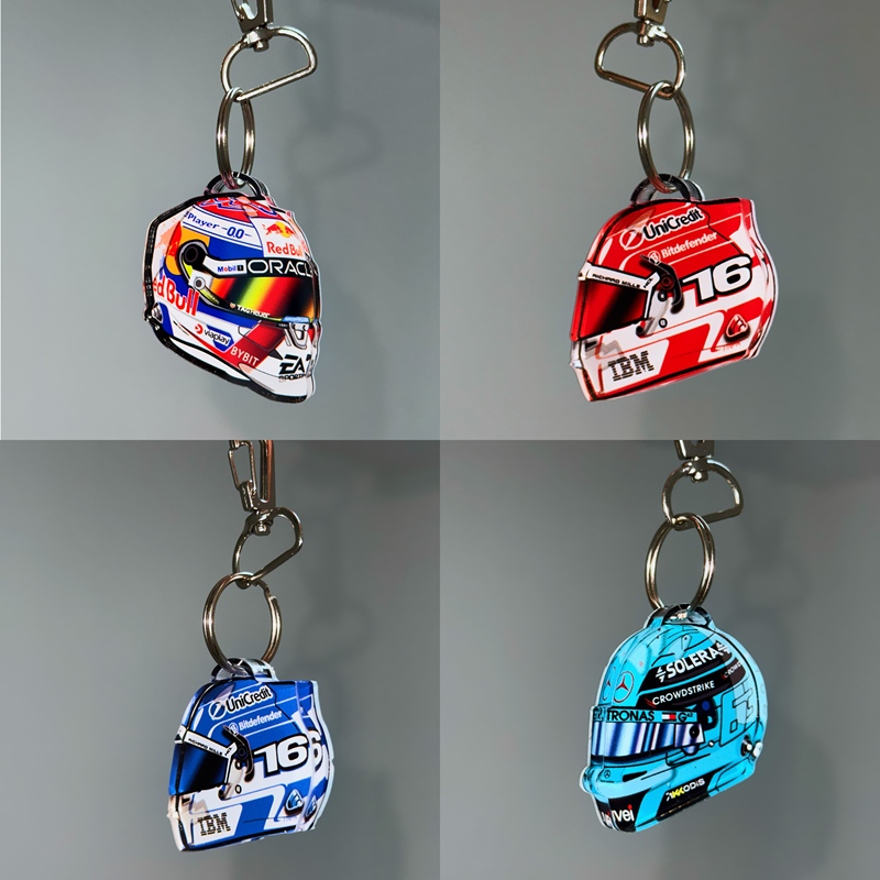 F1 Peripheral Driver Helmet Keychain Collection: Verstappen, Leclerc, Russell