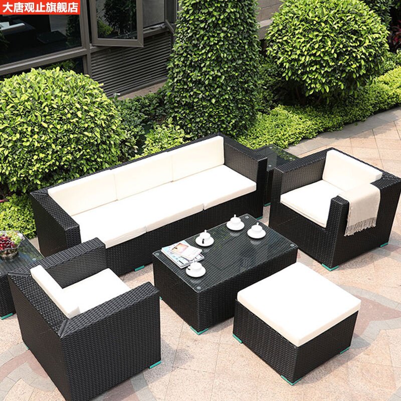 Outdoor Casual Rattan Chair Rattan Sofa Combined Outdoor Hotel Clubhouse Waterproof Furniture Trio Rattan Sofa