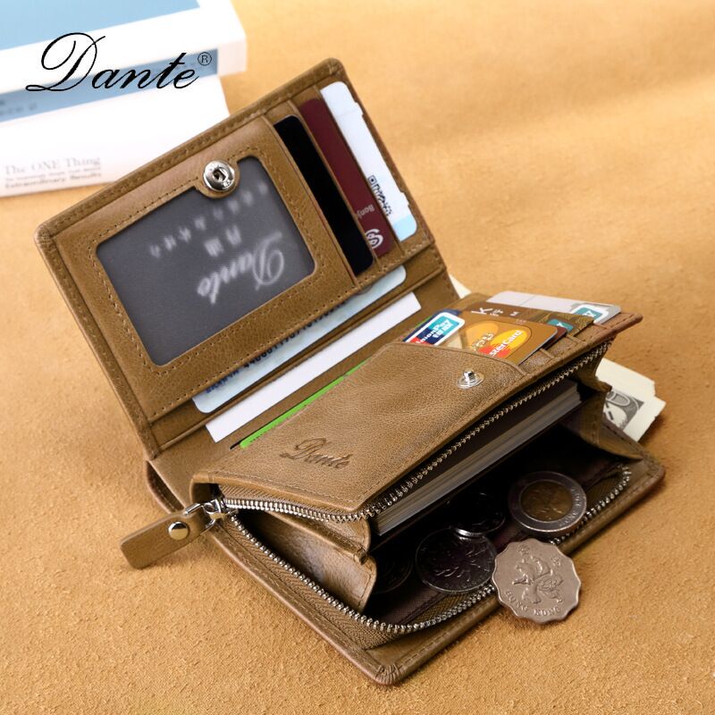 Genuine Men's Wallet, Short Style, Genuine Leather Zipper, Vintage Top-Layer Cowhide Coin and Card Holder, Driver's License Integrated Wallet