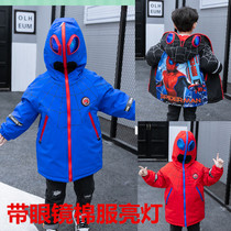 Children Cavet thickening Spider-Man Assault Clothing Boy Nets Red Foreign Air Clip Cotton Jacket With Glasses Cotton Padded Jacket