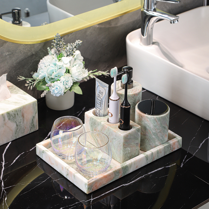 Norwegian Colored Jade Marble Washstand Countertop Storage Light Luxury Bathroom Toilet Storage Box Electric Toothbrush Holder Set Norwegian Colored Jade Marble Washstand Countertop Storage Light Luxury Bathroom Toilet Storage Box Electric Toothbrush Holder Set