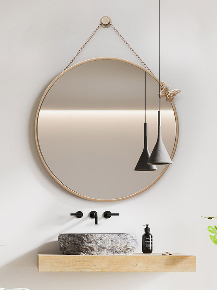 Bathroom mirror Wall-mounted wall-mounted toilet Bathroom makeup mirror Hanging mirror Nordic round mirror Powder room mirror