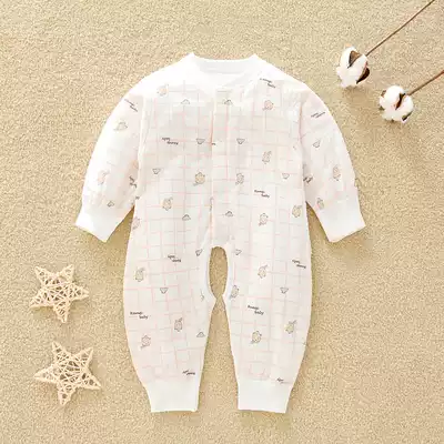 Baby warm romper autumn and winter pure cotton newborn crotch open jumpsuit Baby padded climbing clothes thin cotton clothes cute